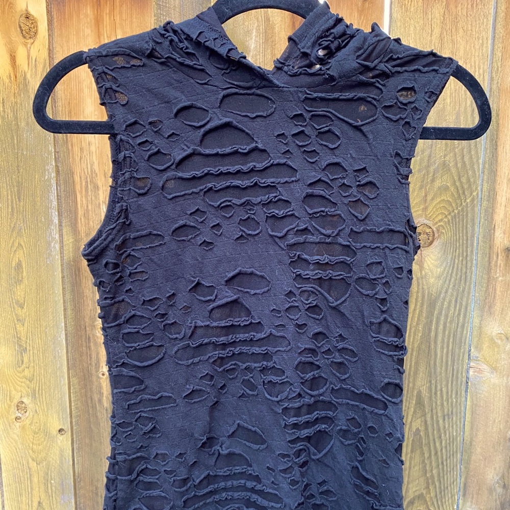 Shrine Goth Distressed Sleeveless Top with Hood